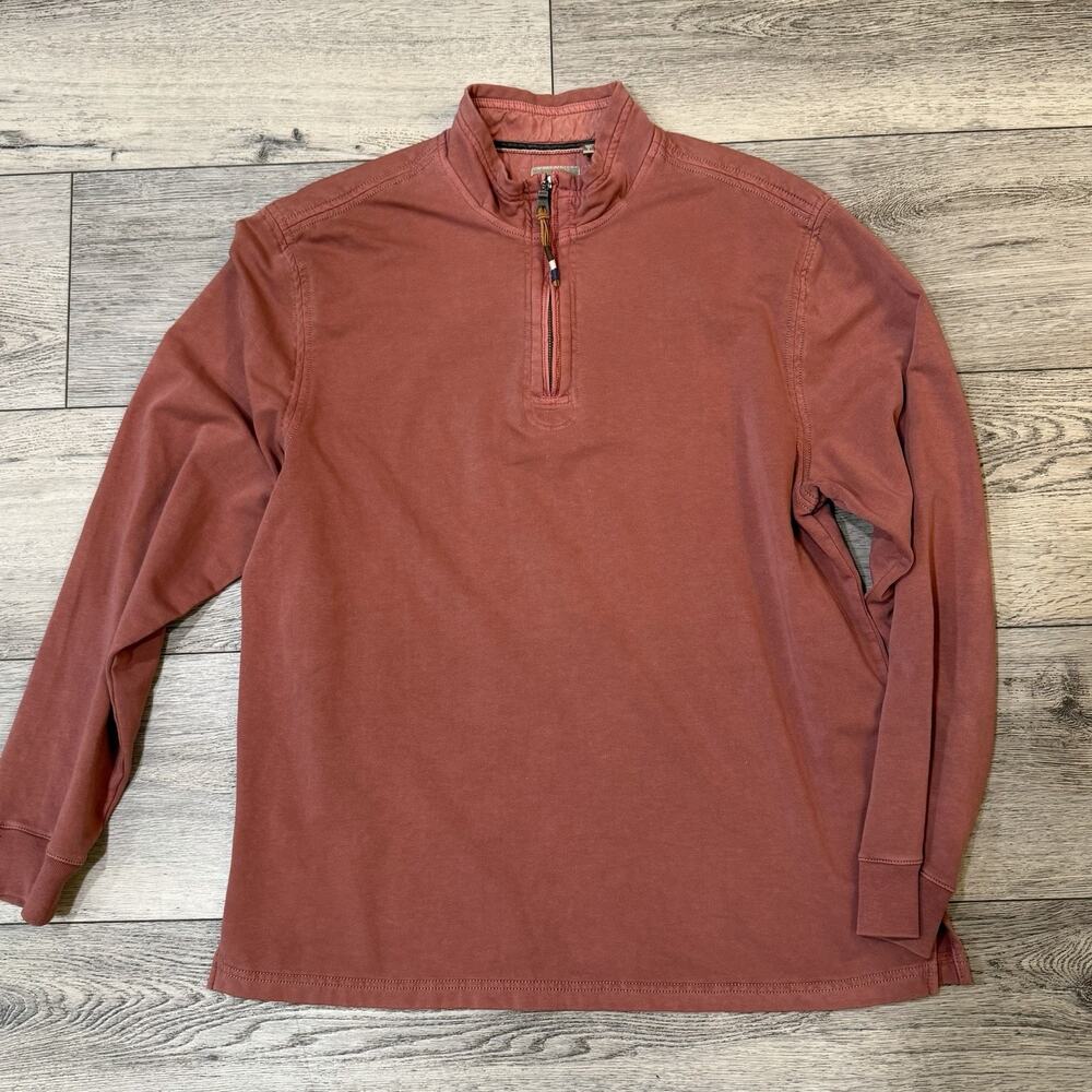True Grit Dry Goods Mens Size Large Rust Red Pullover 1/4 Zip Sweatshirt Preppy